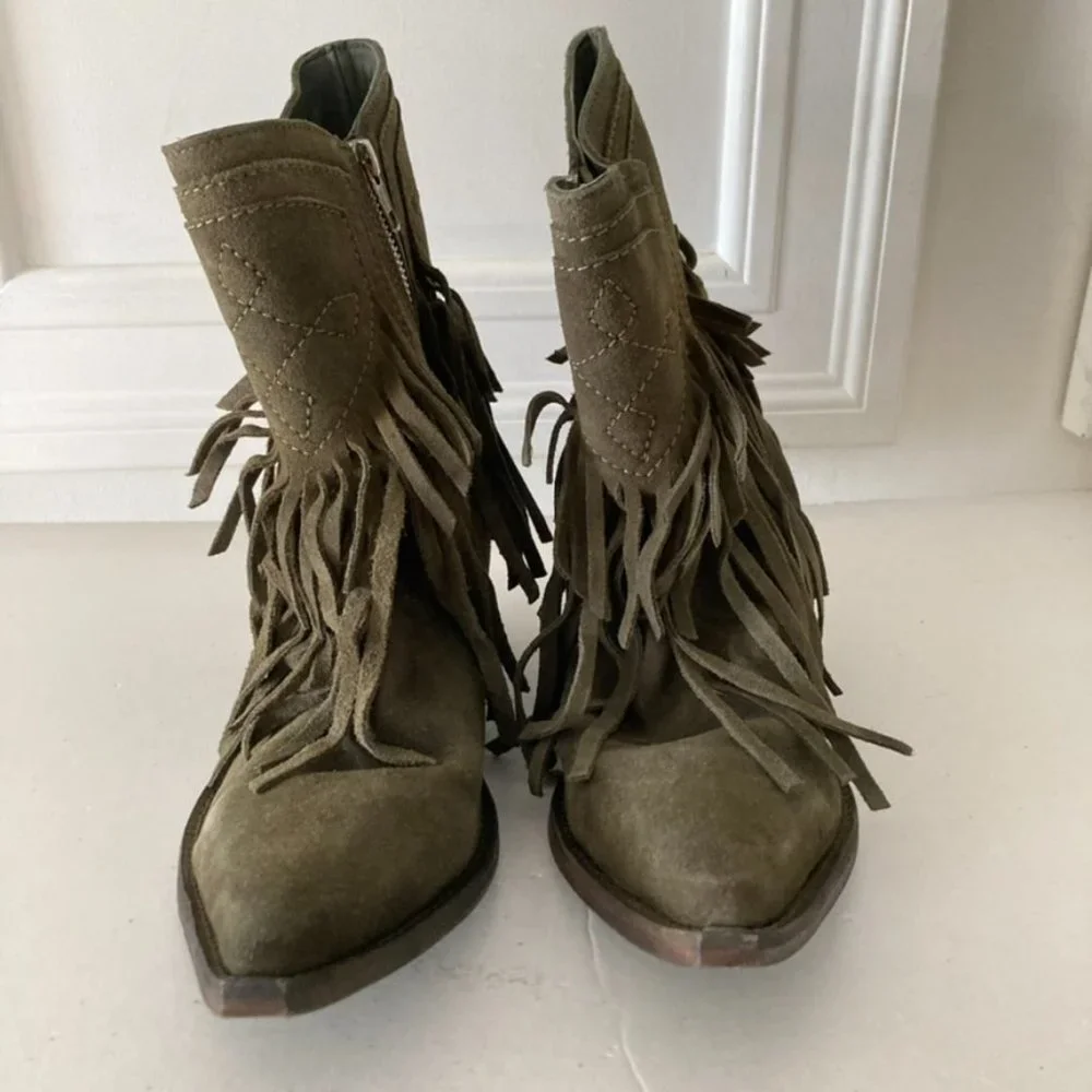 NWOT Free People Lawless Fringe Moss Suede Western Boots 11 41